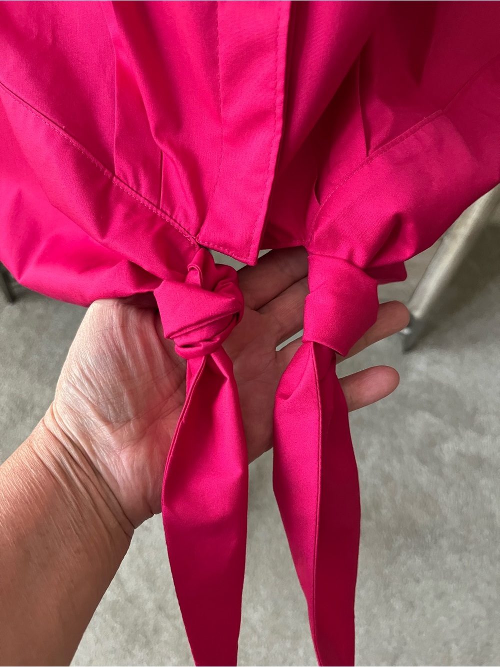 Just My Size 2X Hot Pink Fuscia V Neck Collared Blouse High Low 3/4 Sleeve Ties - Picture 5 of 8